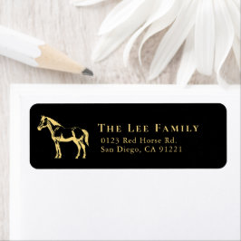 Etiqueta Black Yellow/Gold Horse Return Address