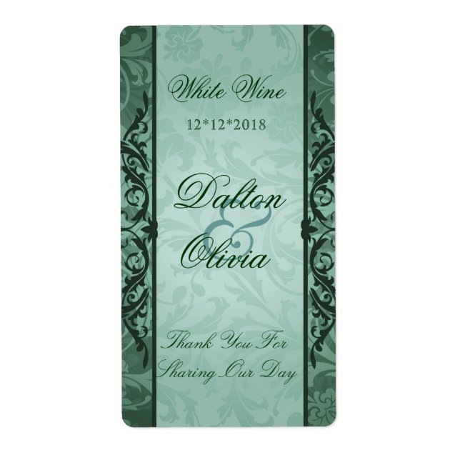 Etiqueta Blissful Brocade Sage Weding Wine Label (Frente)