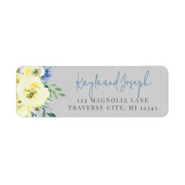 Etiqueta Blossoming Love Blue Yellow Floral Return Address