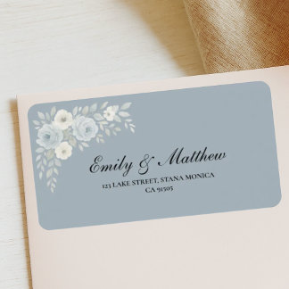 Etiqueta Blue And Ivory Floral Wedding Return Address Label