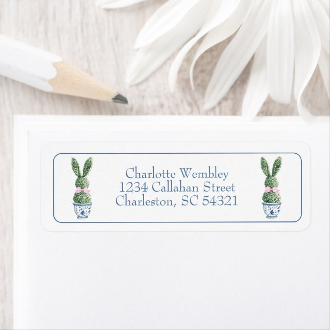 Etiqueta Blue and White Chinoiserie With Rabbit Topiaries (Insitu)