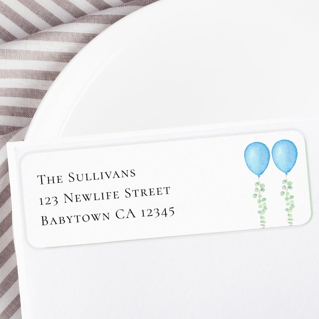 Etiqueta Blue Balloons Twins Endereço de devolução de Chá d (Criador carregado)