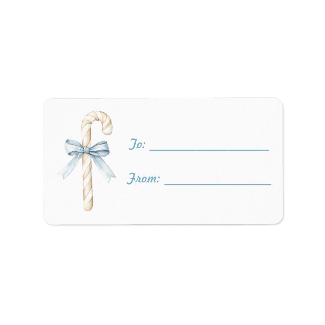 Etiqueta Blue Bow Cream Candy Cane Natal (Frente)
