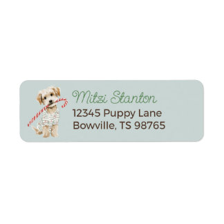 Etiqueta Blue Christmas Puppy in a Scarf address label