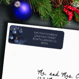 Etiqueta Blue Christmas Tree & Ornaments Return Address