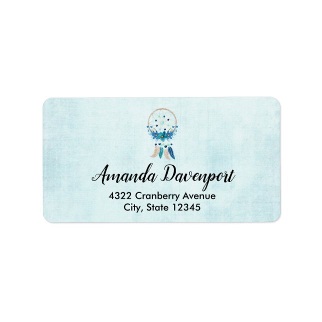 Etiqueta Blue Dreamcatcher Na moda Boho Design (Frente)