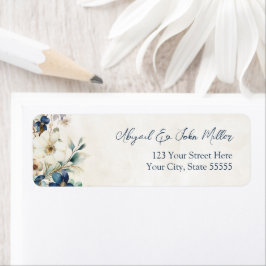 Etiqueta Blue Floral Winter Wedding Return Address Labels