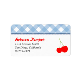 Etiqueta Blue Gingham country red cherries