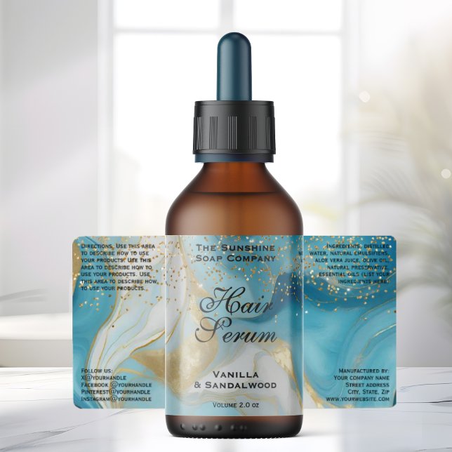 Etiqueta Blue Gold Glitter Cosmetics Dropper Bottle Label (Criador carregado)