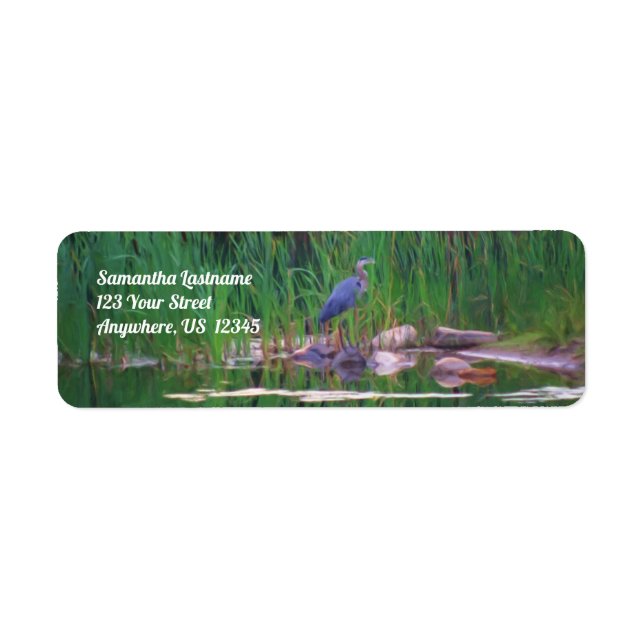 Etiqueta Blue Heron Nature Painting Address (Frente)