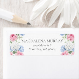 Etiqueta Blue Hydrangea and Pink Rose Floral English Garden