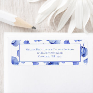 Etiqueta Blue Hydrangea Floral Petals Endereço de Casamento