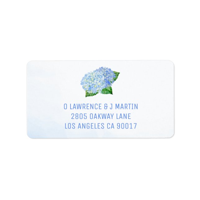Etiqueta Blue Hydrangeas Watercolor (Frente)