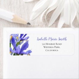 Etiqueta Blue Irises Floral Wedding Modern Return Endereço