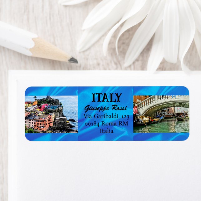 Etiqueta Blue Italy Trendy Modern Nature Chic Address Label (Insitu)