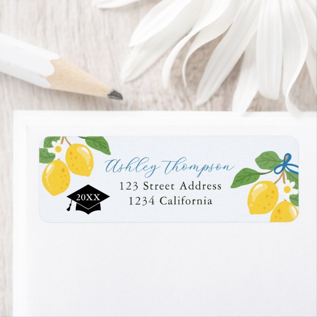Etiqueta Blue Lemon Citrus Graduation Party Label (Insitu)