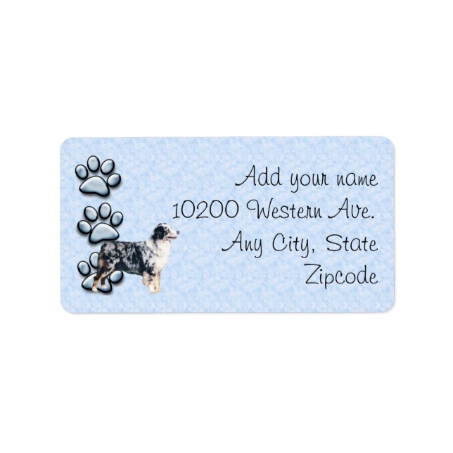 Etiqueta Blue Merle Aussie e 3 quadros azuis (Frente)