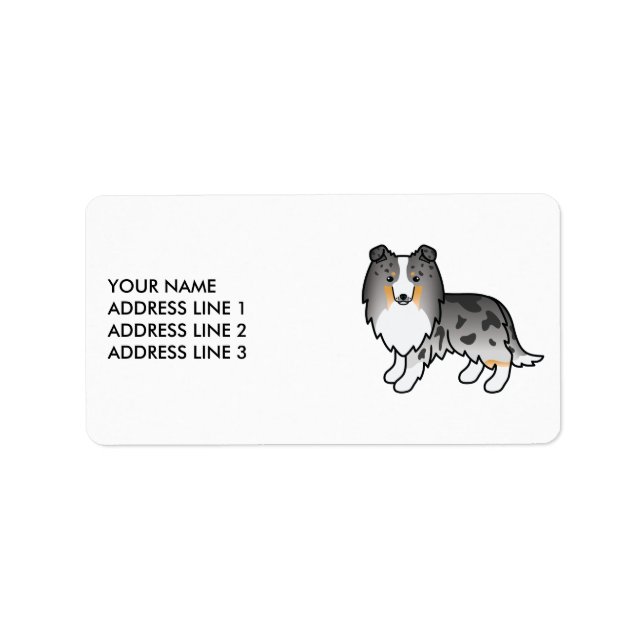 Etiqueta Blue Merle Shetland Sheepdog Dog e Texto Personali (Frente)