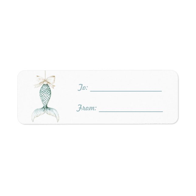 Etiqueta Blue Mermaid Laço Branco Natal  (Frente)