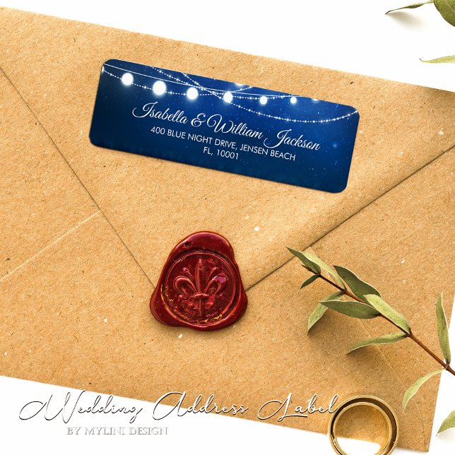 Etiqueta Blue Night & Silver String Lights Endereço de Casa (Criador carregado)