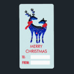 Etiqueta Blue Nordic Christmas Reindepaer<br><div class="desc">Etiquetas de presentes de Natal festivas. Projetado com um fundo azul esverdeado claro. Ilustrado com um par de veados escandinavos vestindo lenços vermelhos. Com marcas decorativas em seus corpos. O texto é editável para que você possa mudá-lo, então diga o que quiser. Espaço para escrever à mão para quem é...</div>