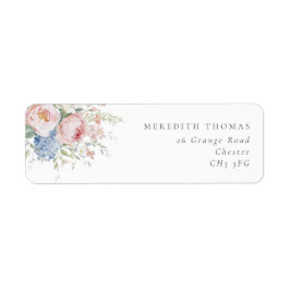 Etiqueta Blue & Pink Pastel Floral Wedding Return Address