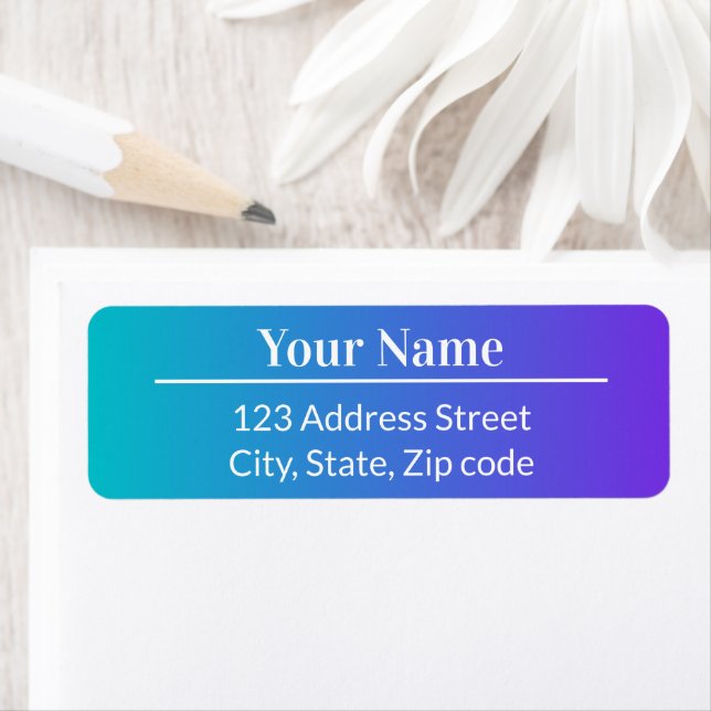 Etiqueta Blue Purple Ombre Modern Simple Name Mail Address (Insitu)