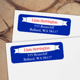 Etiqueta Blue & Red Address Label with Banner