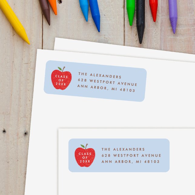 Etiqueta Blue Red Apple Preschool Graduation Address Label (Criador carregado)