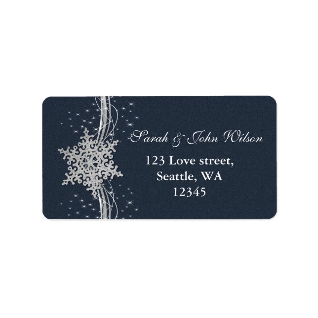 Etiqueta Blue Silver Snowflakes Winter address label (Frente)