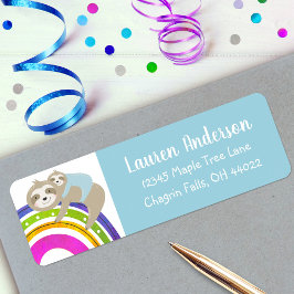 Etiqueta Blue Sloths Rainbow Kawaii Boy Shower