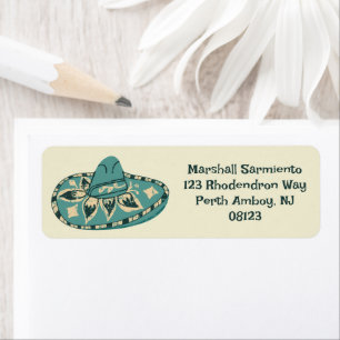 Etiqueta Blue Sombrero Mexico Themed Return Endereço