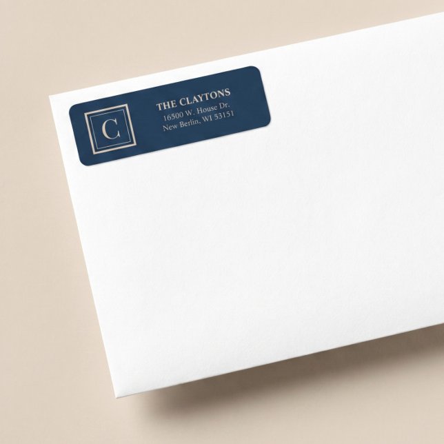 Etiqueta Blue & Vanilla Framed Monogram Return Address (Criador carregado)