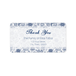 Etiqueta Blue Vintage Floral Patterna Família Obrigado Rótu