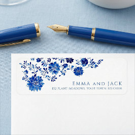 Etiqueta Blue Watercolor Floral Return Address Labels