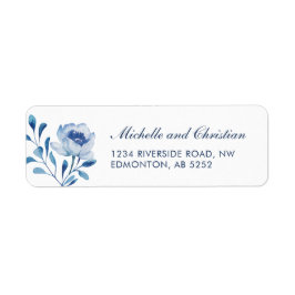 Etiqueta Blue Watercolor Floral Wedding Endereço de Devoluç