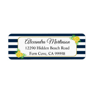 Etiqueta Blue White Strips Summer Yellow Watercolor Lemon