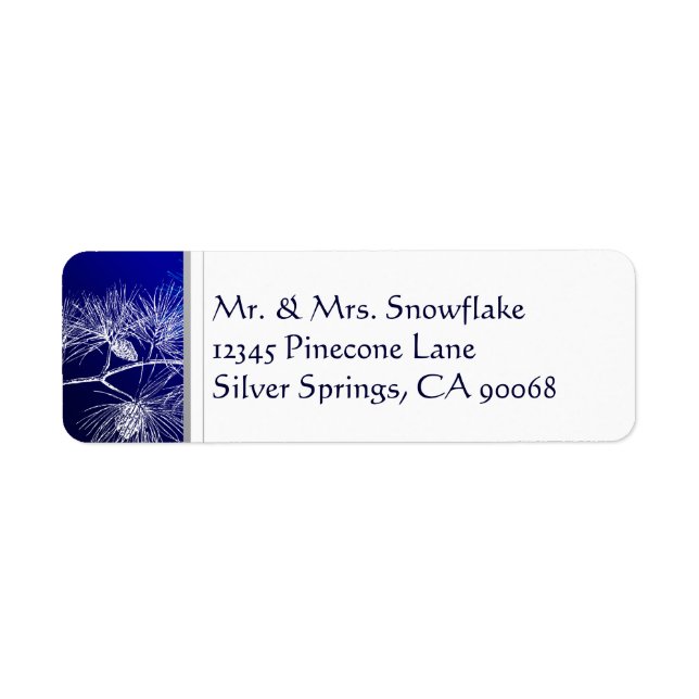 Etiqueta Blue White Winter Pine Custom Return Endereço (Frente)