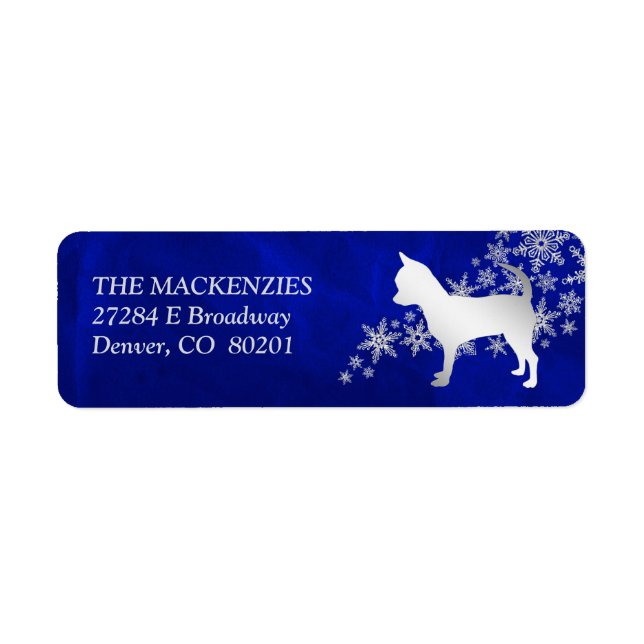 Etiqueta Blue Winter Chihuahua Dog Endereço para devolução (Frente)
