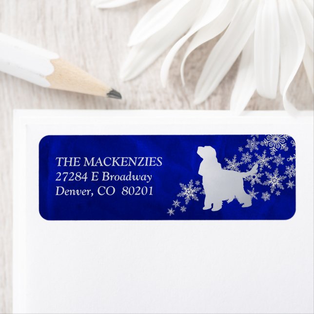 Etiqueta Blue Winter English Cocker Spaniel Endereço de dev (Insitu)