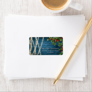 Etiqueta Blue Wood Lights Rustic Christmas Wedaddress