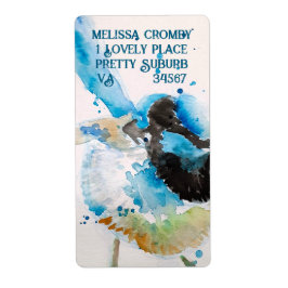 Etiqueta Blue Wren Watercolor Happy Birthday Wrens Aqua