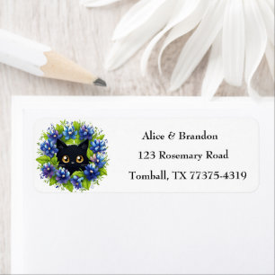 Etiqueta Bluebonnets Cat Texas Flowers Lupine Watercolor