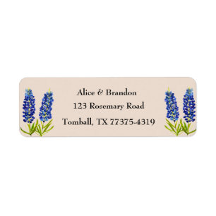 Etiqueta Bluebonnets Texas State Flowers Lupine Watercolor