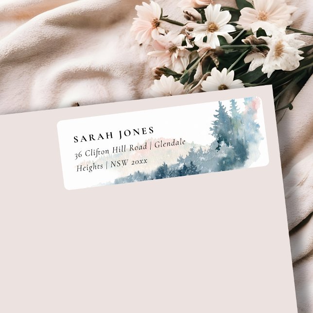 ETIQUETA BLUSH DUSKY BLUE MOUNTAINS PINE ADDRESS LABEL (Criador carregado)