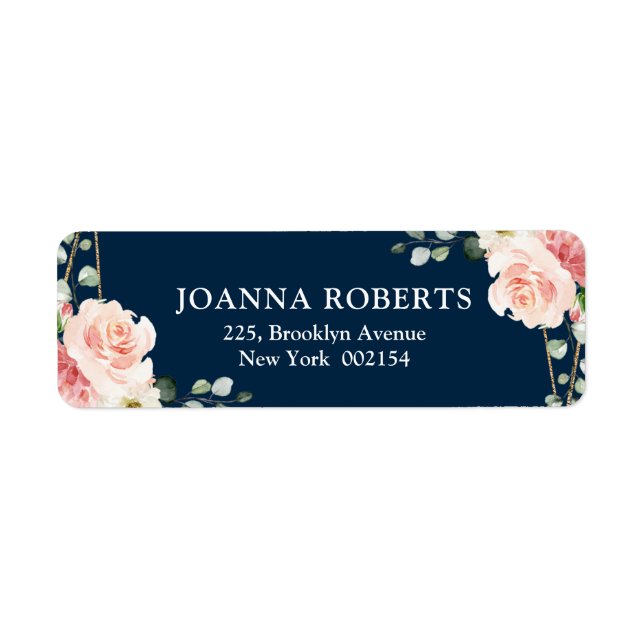 Etiqueta Blush Pink Floral Navy Geometric Botanical Wedding (Frente)