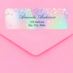 Etiqueta Blush pink glitter holographic return address