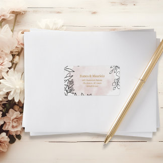 Etiqueta Blush Watercolor & Black Floral Elegant Address