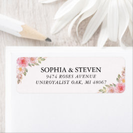 Etiqueta  Blush Watercolor Florals with Gold Accents Weddin