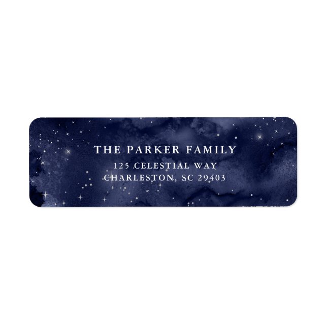 Etiqueta Boa Noite | Estrelas no Natal Azul Escuro (Frente)